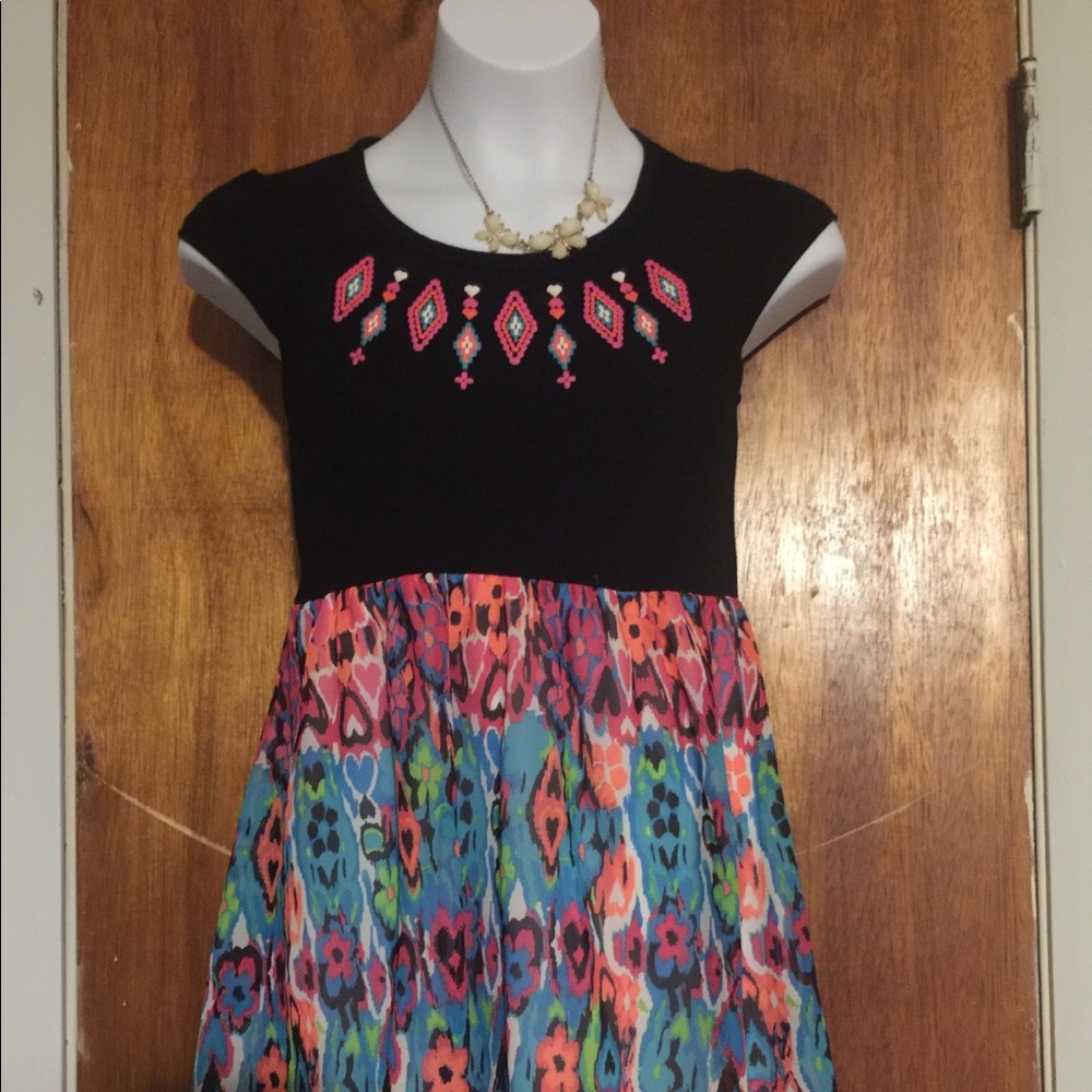 Blck/teal/pnk/wht/grn/ faded glory dress sz:6/6X